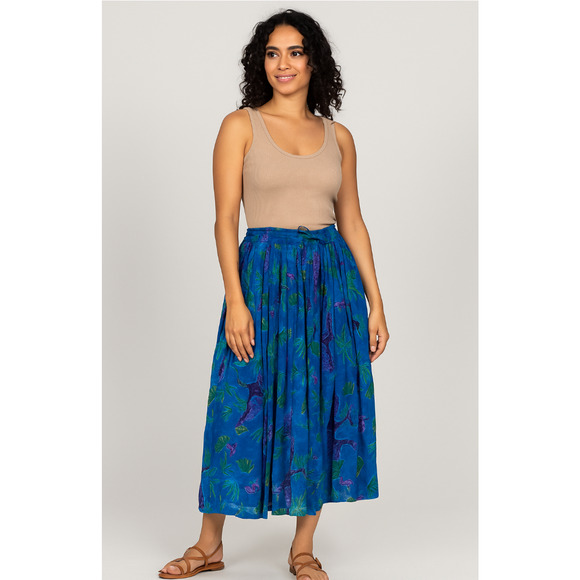 Artistic boho chic tropical whimsical Blue Purple Swirl long Skirt M fits L/XL - Picture 1 of 7